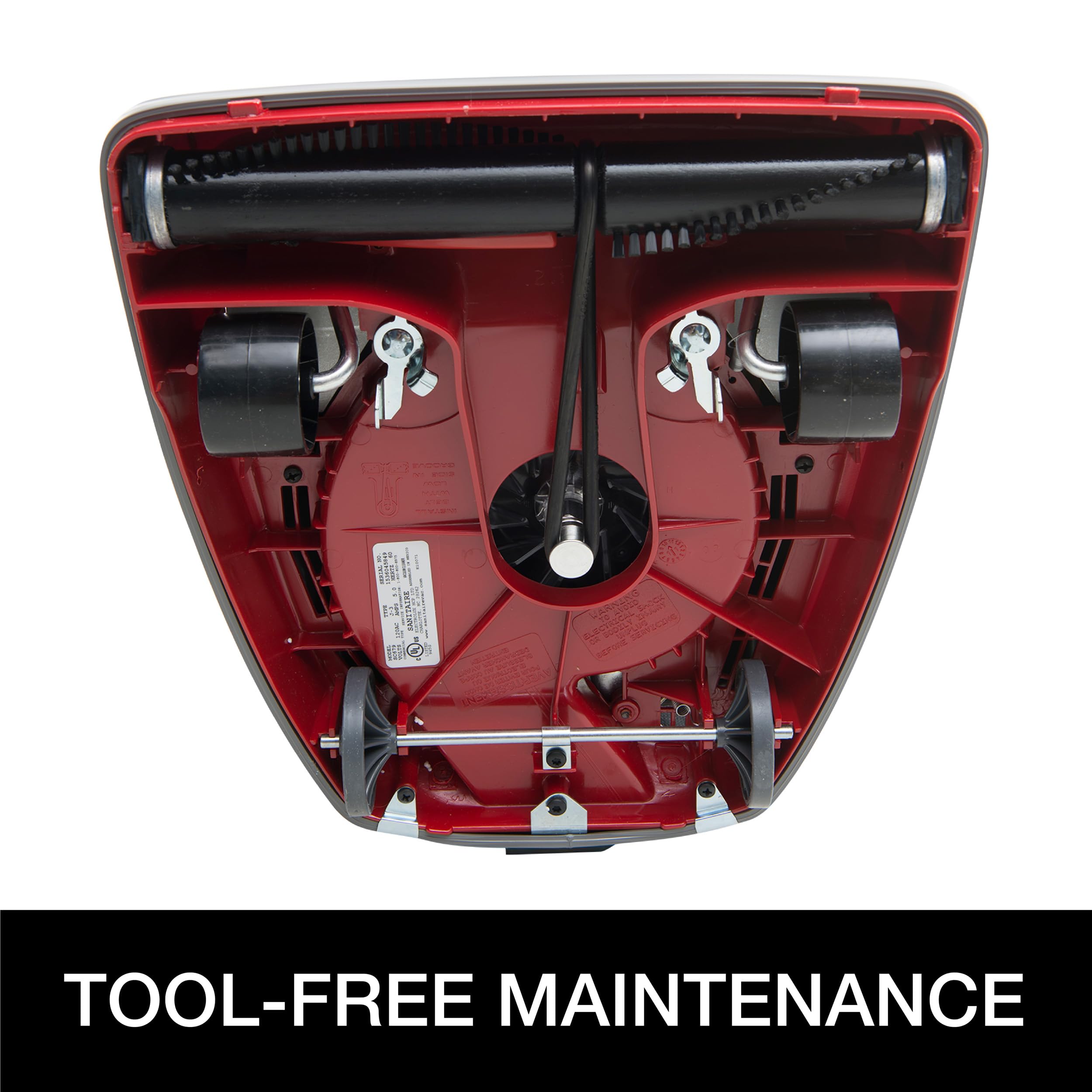Sanitaire brush roll detail demonstrating tool-free maintenance benefit