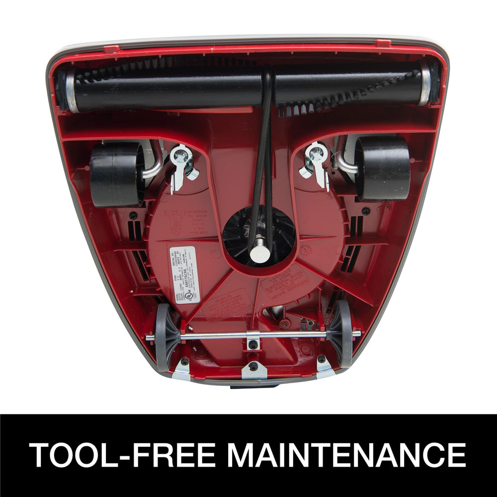 Sanitaire brush roll detail demonstrating tool-free maintenance benefit