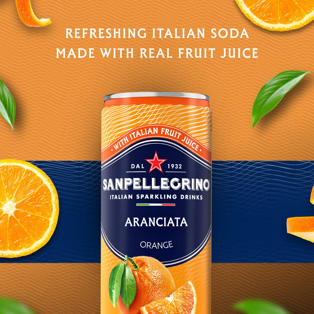 Sanpellegrino glass garnished with orange slice illustrating enhanced aroma and serving idea