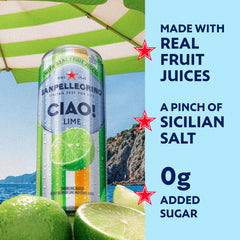 Sanpellegrino CIAO Lime can close-up showing texture and design offering premium look
