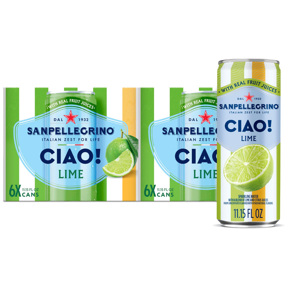 Sanpellegrino CIAO Lime front packaging showing slim can and vibrant label benefit refreshing taste