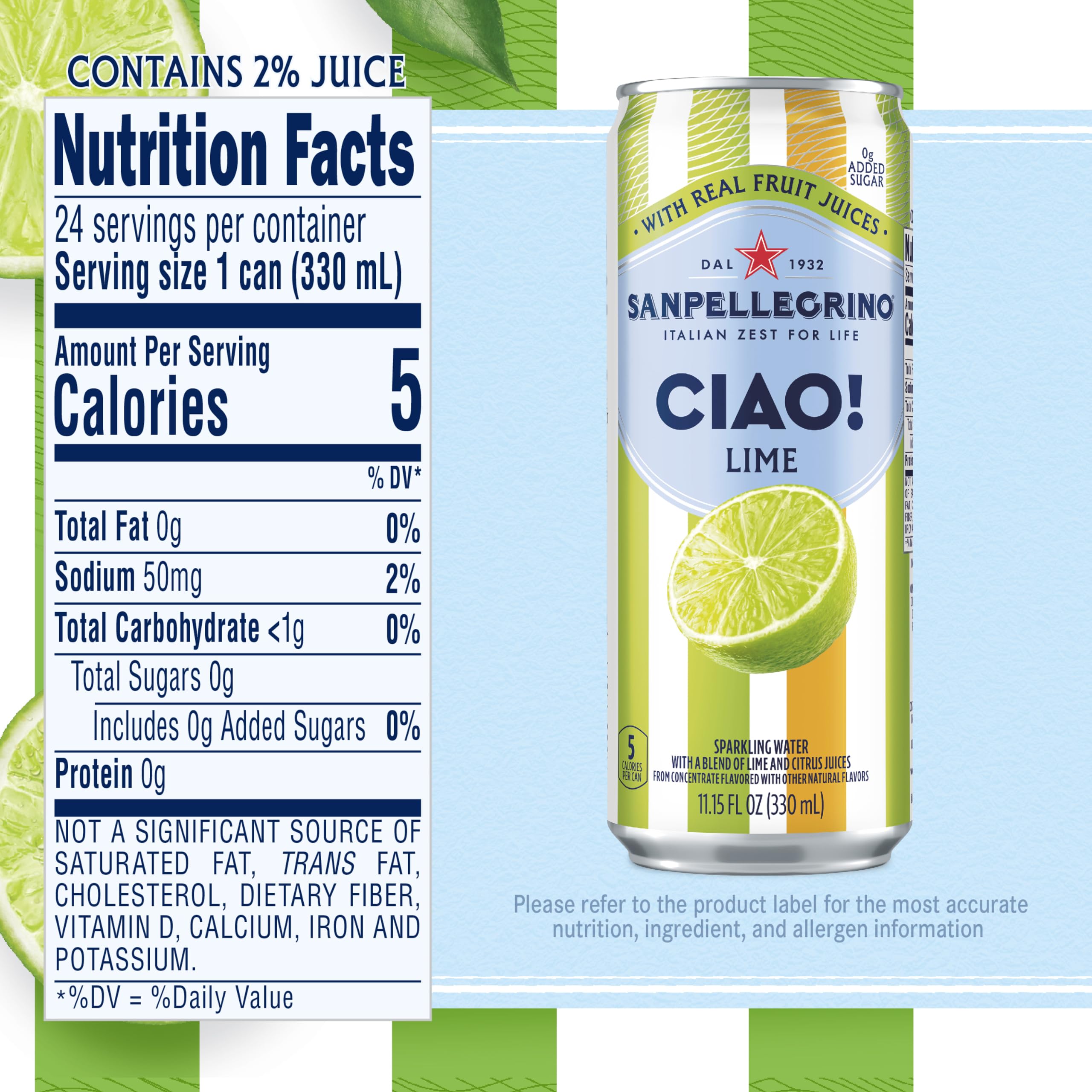 Sanpellegrino CIAO Lime with fresh lime and citrus ingredients emphasizing natural juice