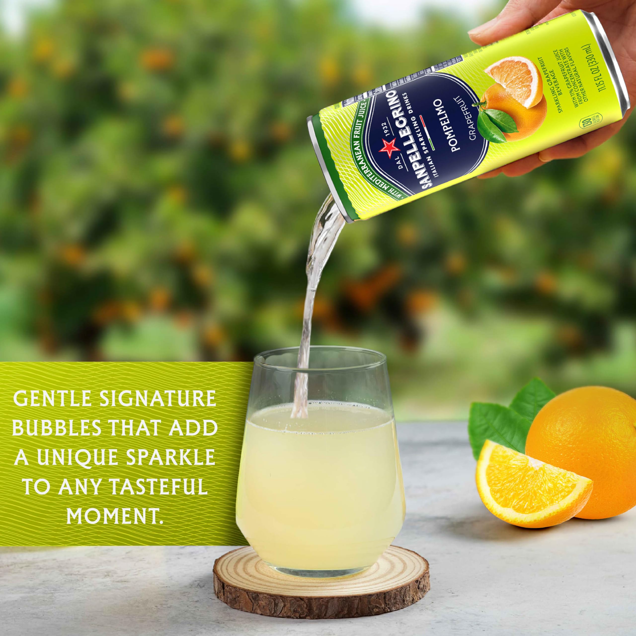 Sanpellegrino close-up bubbles and texture conveying crisp, smooth carbonation benefit