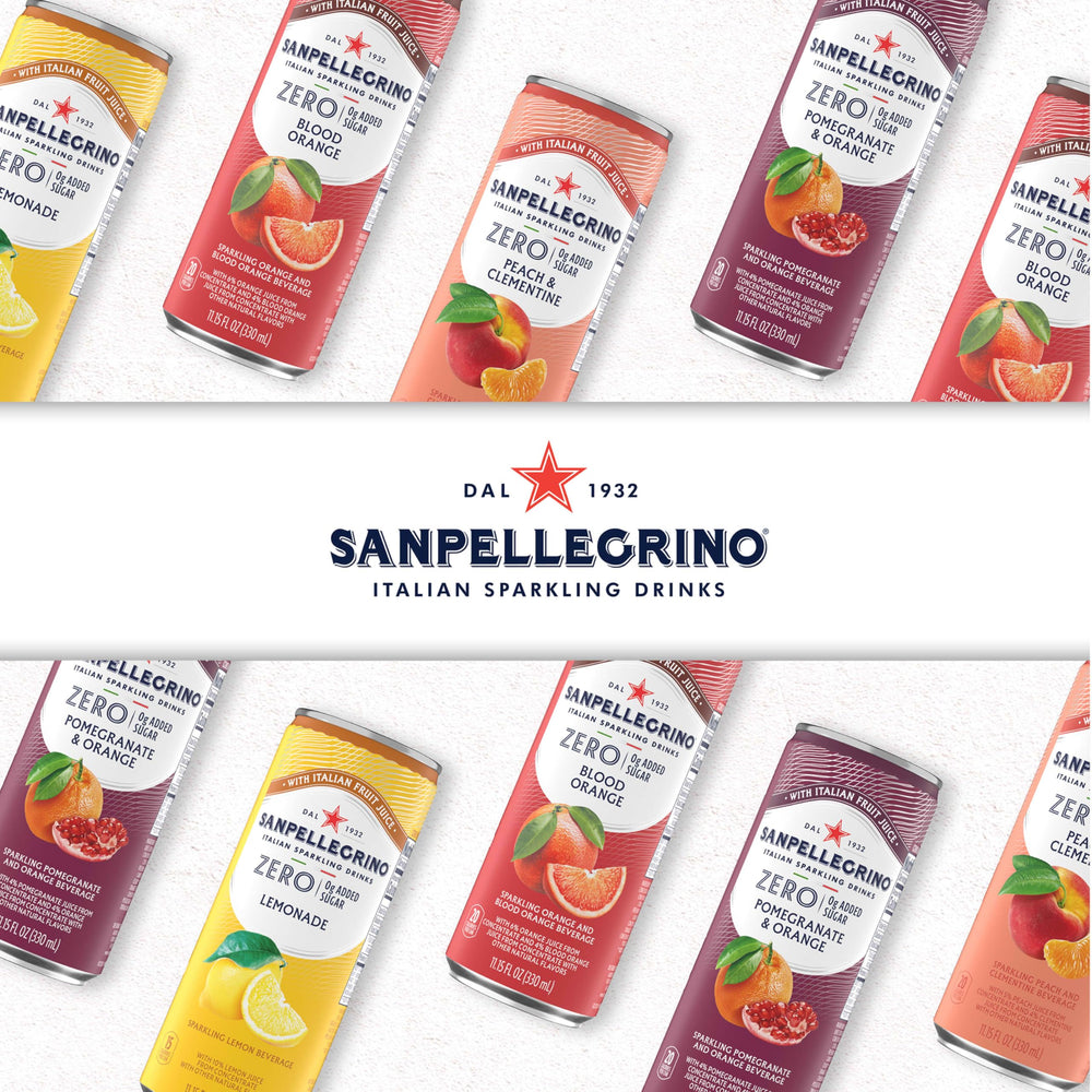 San Pellegrino open can being poured emphasizing immediate freshness and aroma