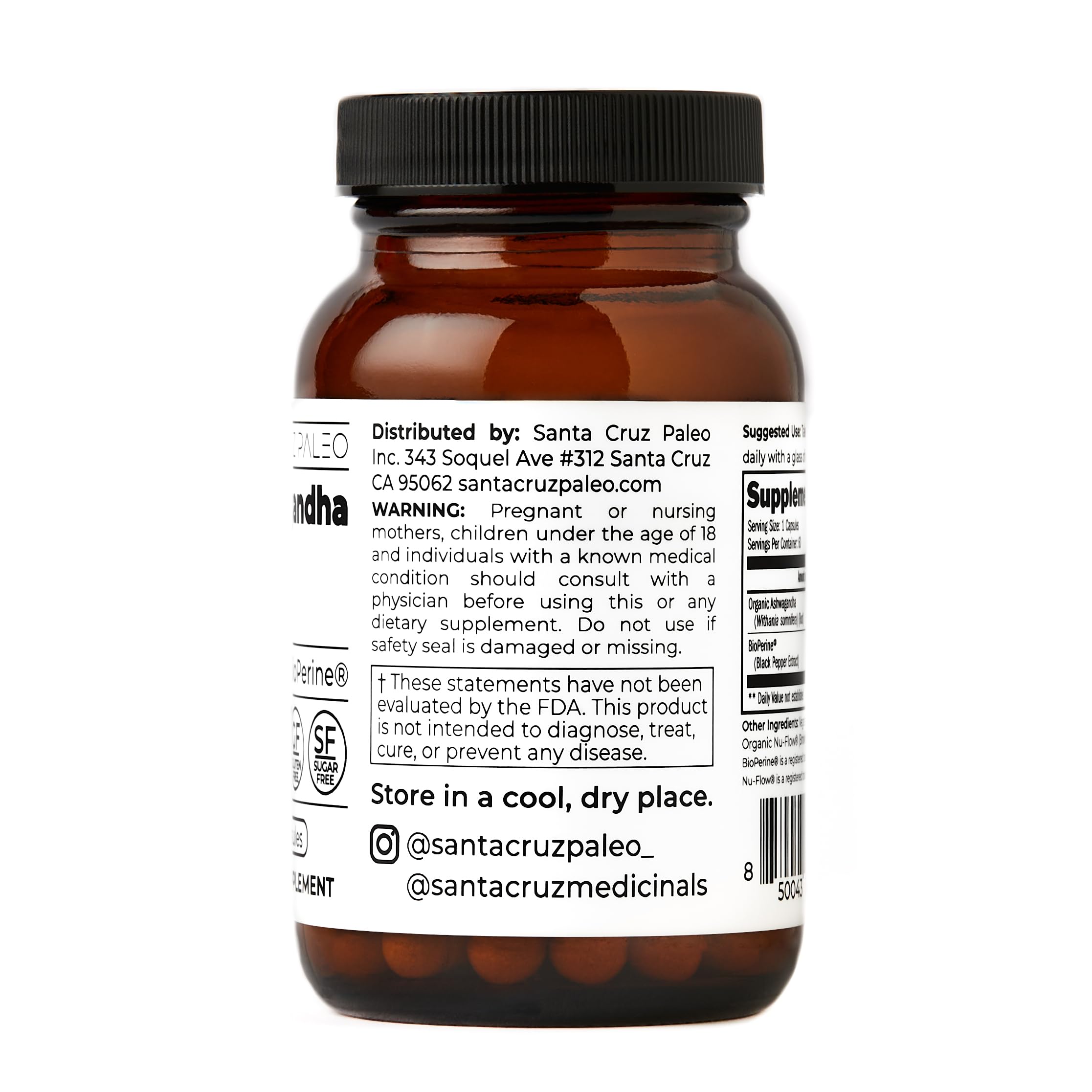 Santa Cruz Paleo label close-up listing gluten free and paleo friendly benefits