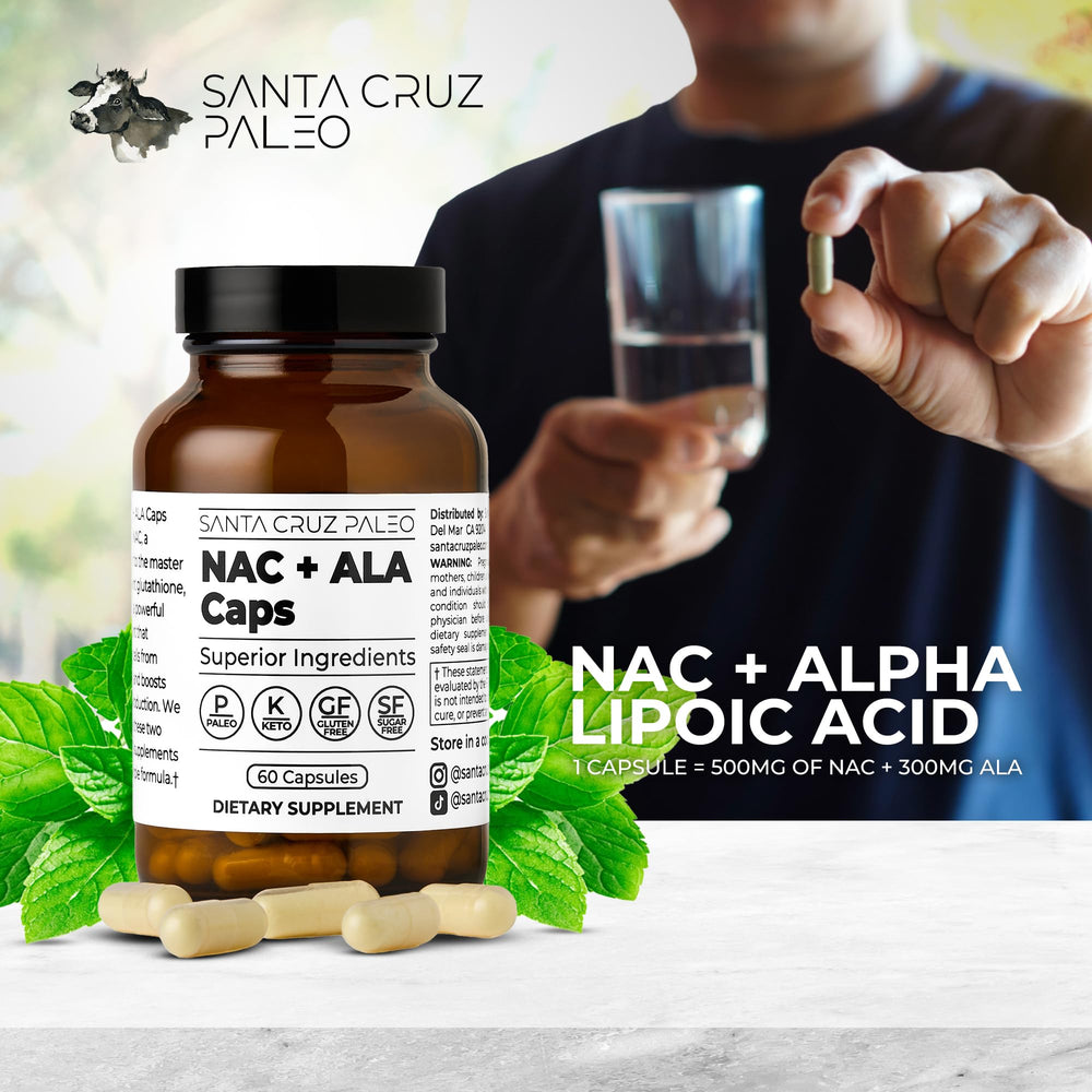 Santa Cruz Paleo bottle with dietary cards showing paleo and keto friendly benefit