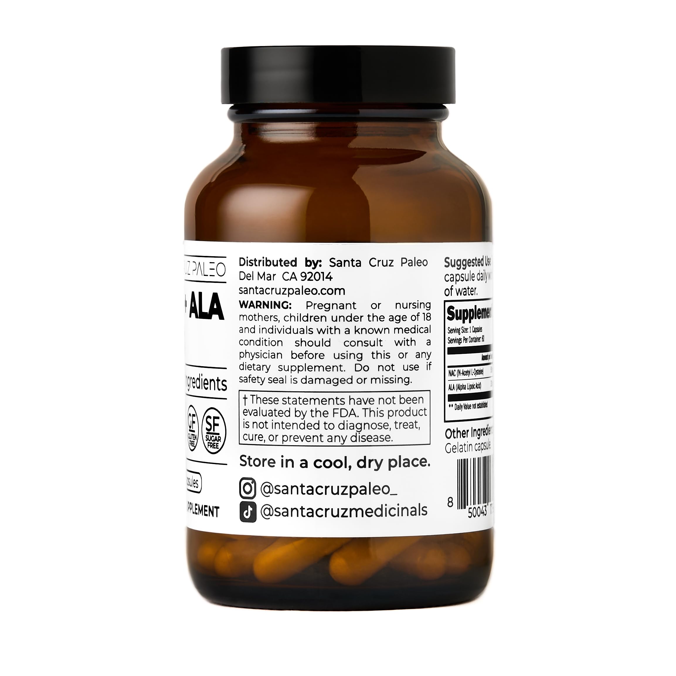 Santa Cruz Paleo capsule close-up highlighting easy-to-swallow texture benefit