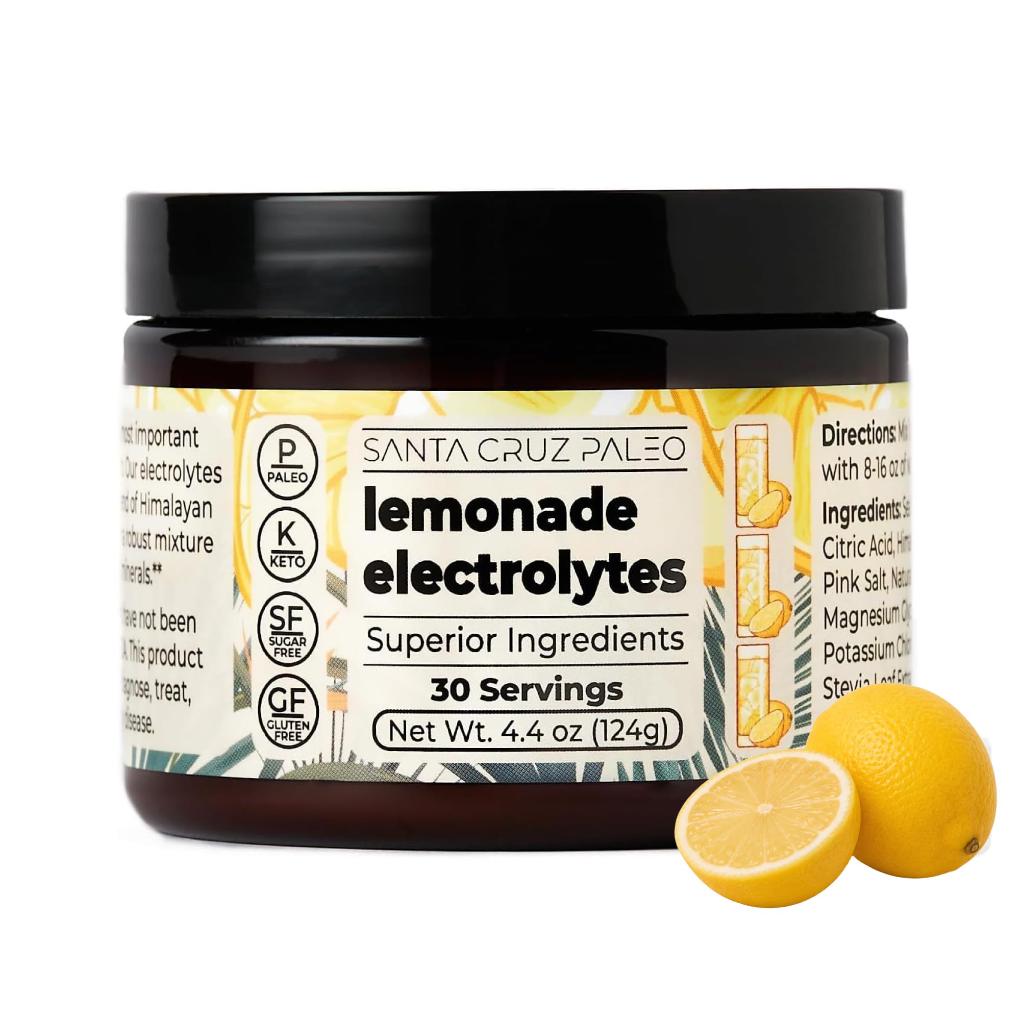 Santa Cruz Paleo tub front label showing Lemonade flavor and sugar-free benefit