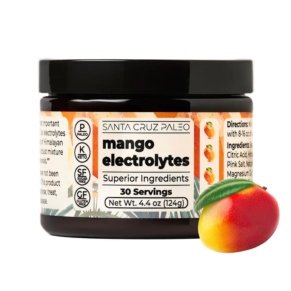 Santa Cruz Paleo front packaging showing mango flavor and 30 servings benefit