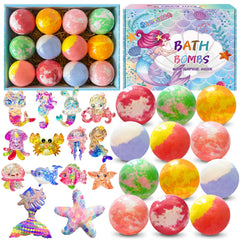 Santrela front packaging showing 12 colorful bath bombs and bonus clips, fun gift appeal