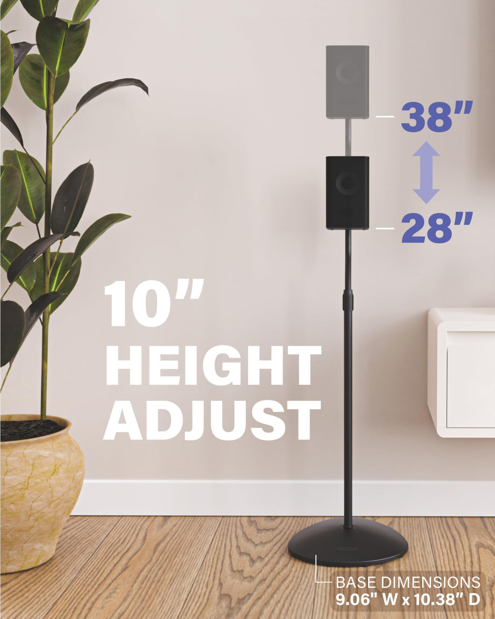 SANUS lifestyle living room setup with stands improving speaker placement