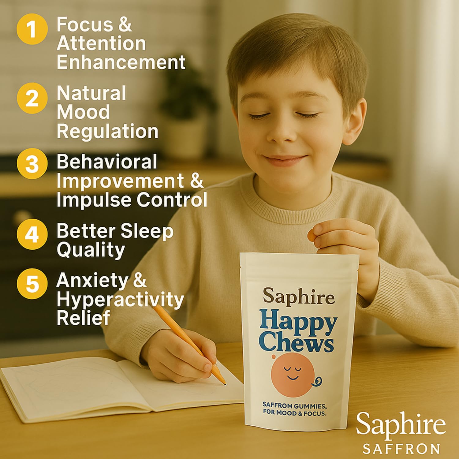 SAPHIRE HAPPY CHEWS open jar with gummies visible for portion clarity