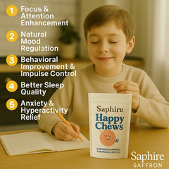SAPHIRE HAPPY CHEWS open jar with gummies visible for portion clarity
