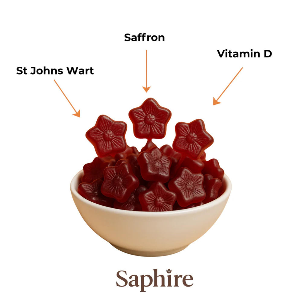 SAPHIRE HAPPY CHEWS gummy beside a coin for size and serving perspective