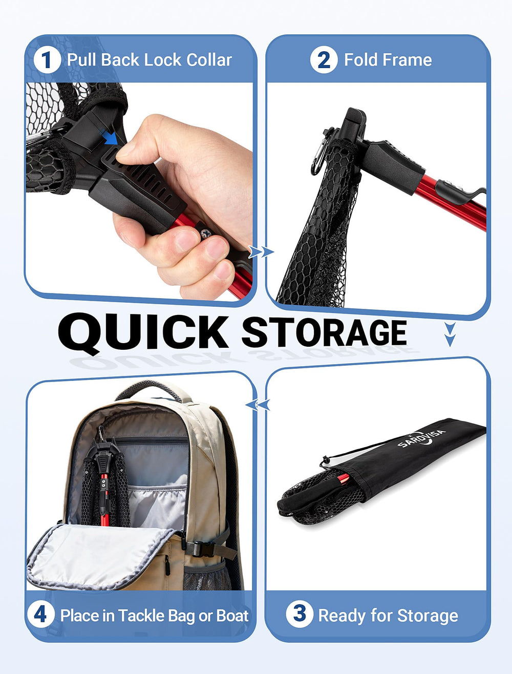 SARDVISA extended telescoping handle offering adjustable reach for landing fish