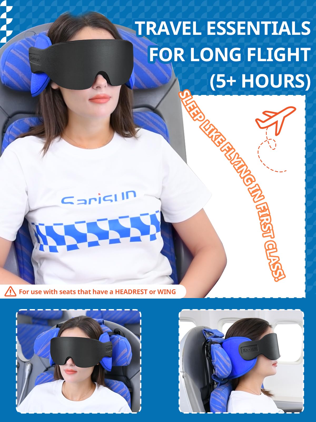 SARISUN close-up of integrated eye mask showing supportive contour