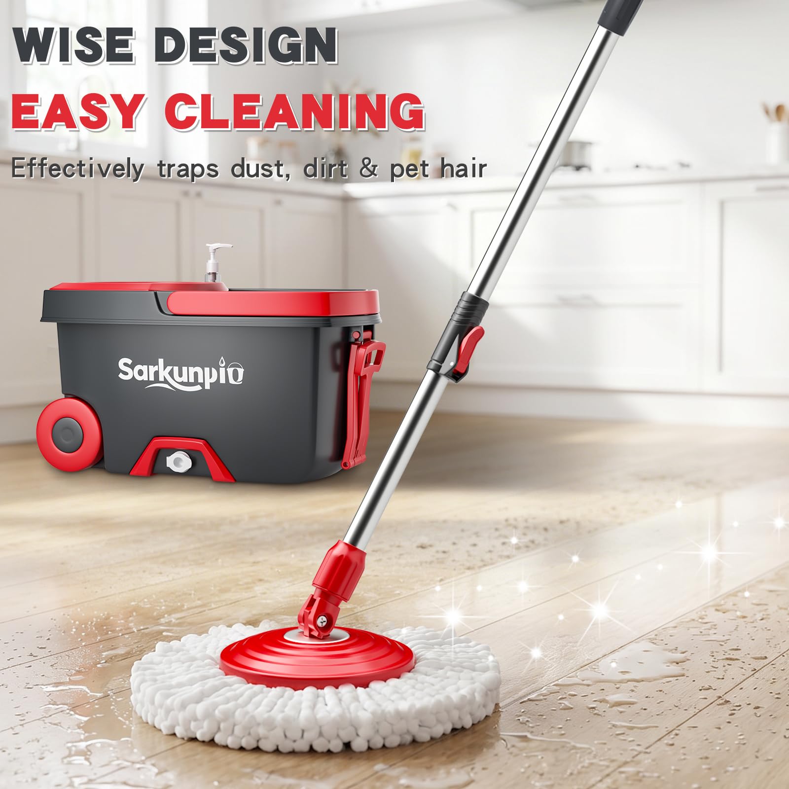 Sarkunpio microfiber head close-up showing absorbent fibers for quick dirt pickup