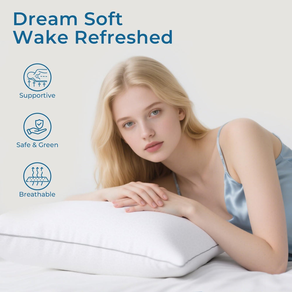 Sasttie pillows styled on bed to show comfortable sleep setup benefit