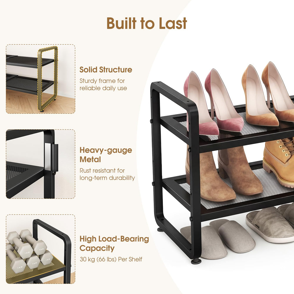 SAYZH boots and heels on shelves styled showing sturdy support and neat display