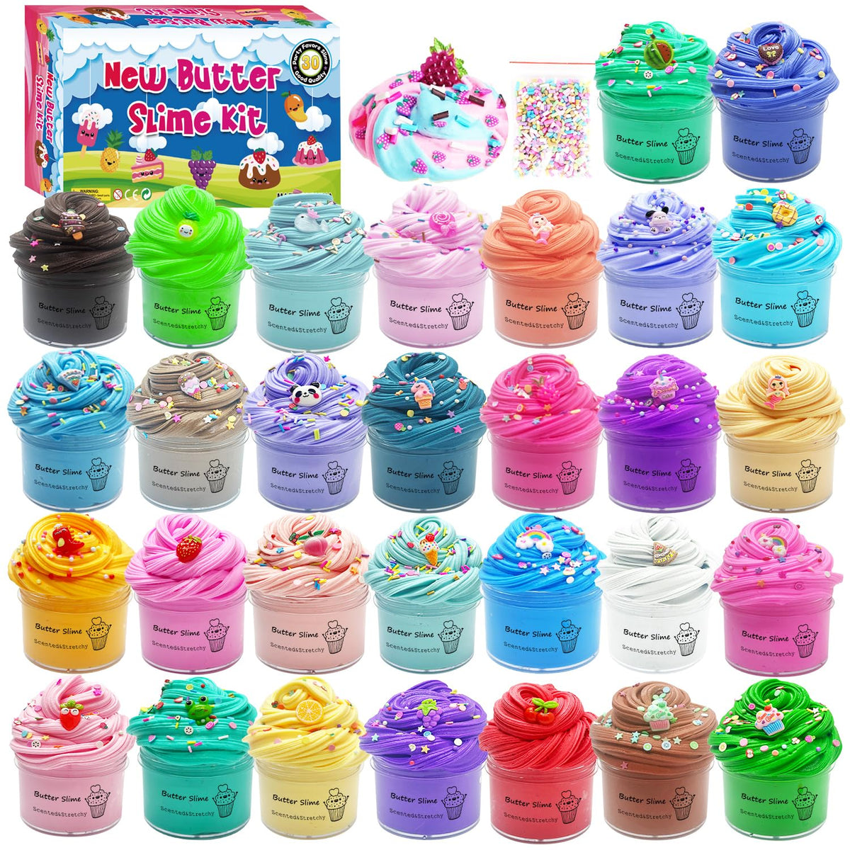 SBRBANNC butter slime cups front view showing colorful ready-to-play set