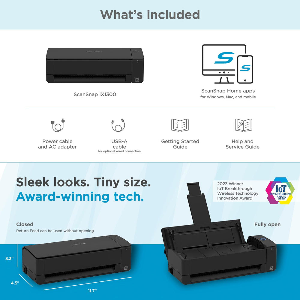 ScanSnap iX1300 on a home office desk showing wireless workflow convenience
