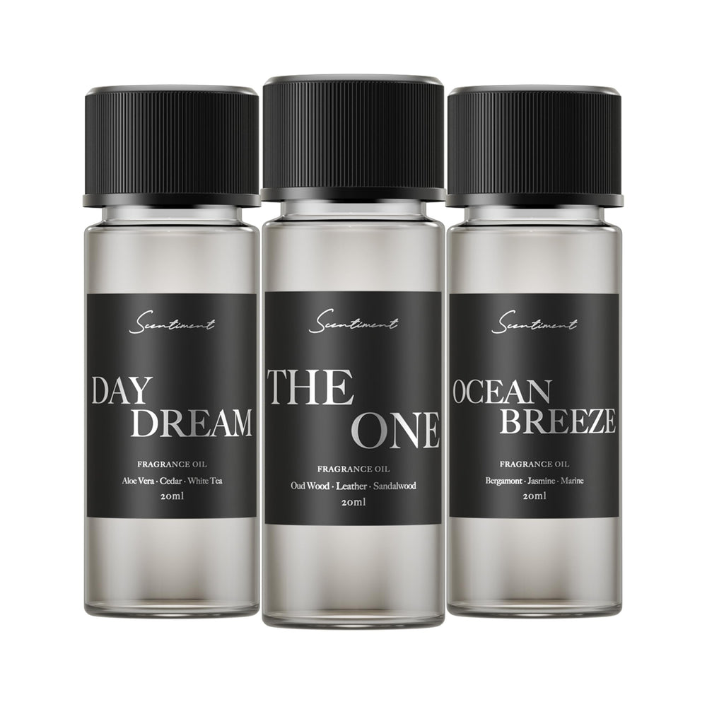 Scentiment front packaging showing three travel-size bottles and premium presentation for gifting