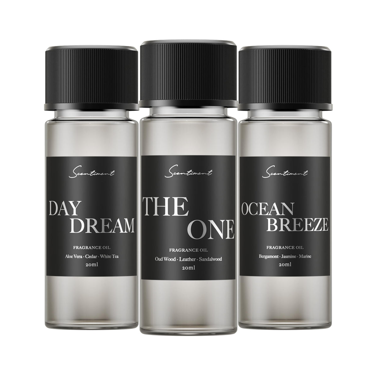 Scentiment front packaging showing three travel-size bottles and premium presentation for gifting