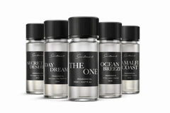 Scentiment pack front view showing five hotel-inspired diffuser oil bottles and refined presentation benefit