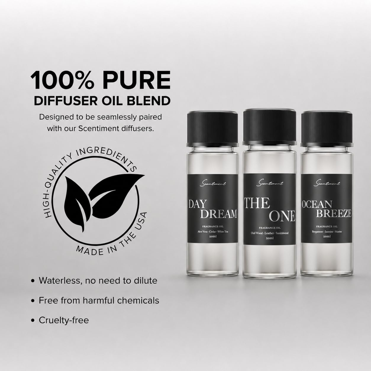 Scentiment small 20 mL bottle next to everyday items to show compact travel-friendly size