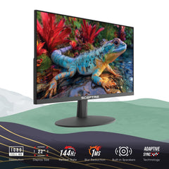 Sceptre angled lifestyle shot in machine black offering compact desk presence and style