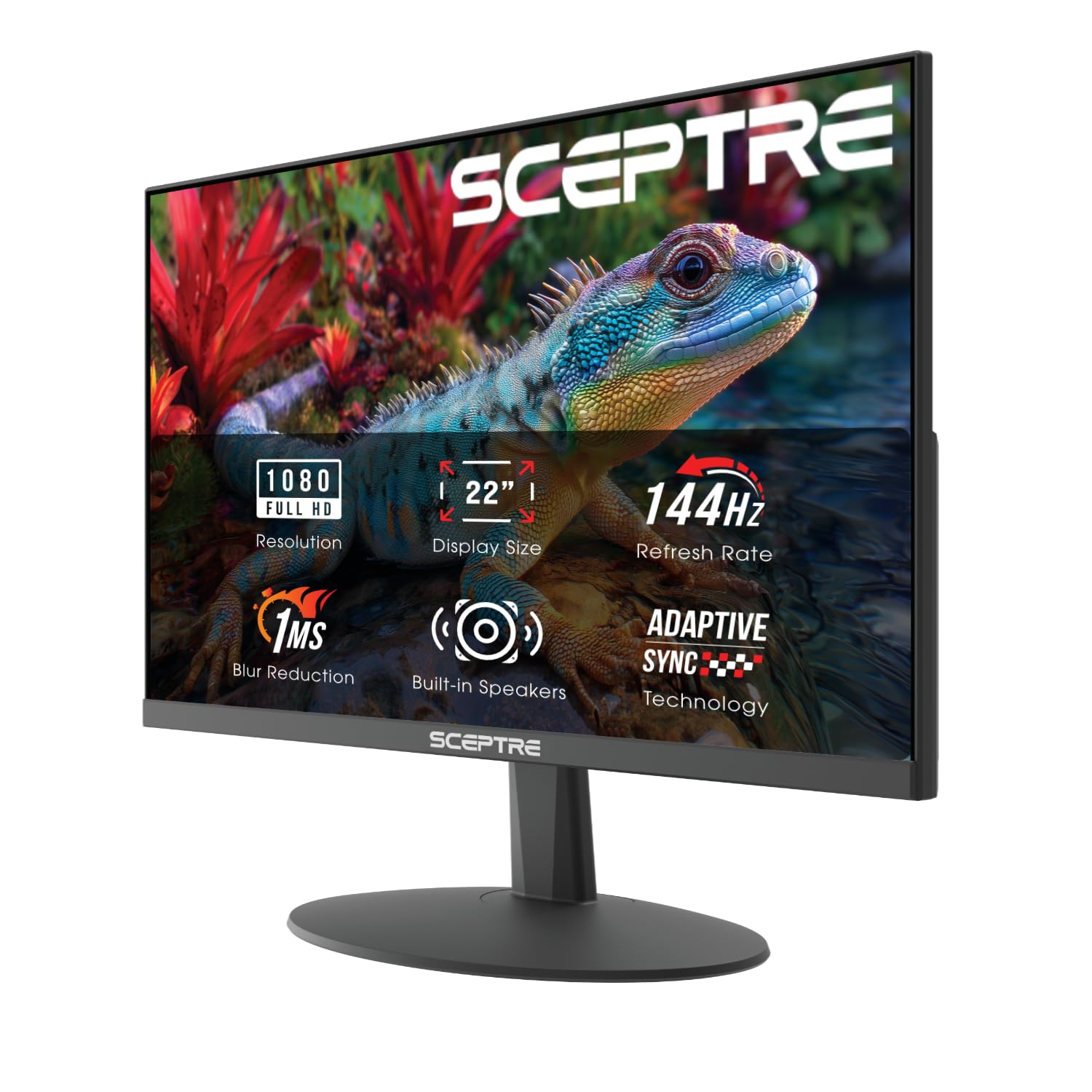 Sceptre front view showing crisp 22-inch display and slim bezels for improved focus