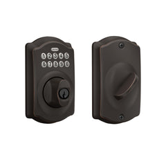 Schlage Camelot front view aged bronze showing curb appeal and durable finish