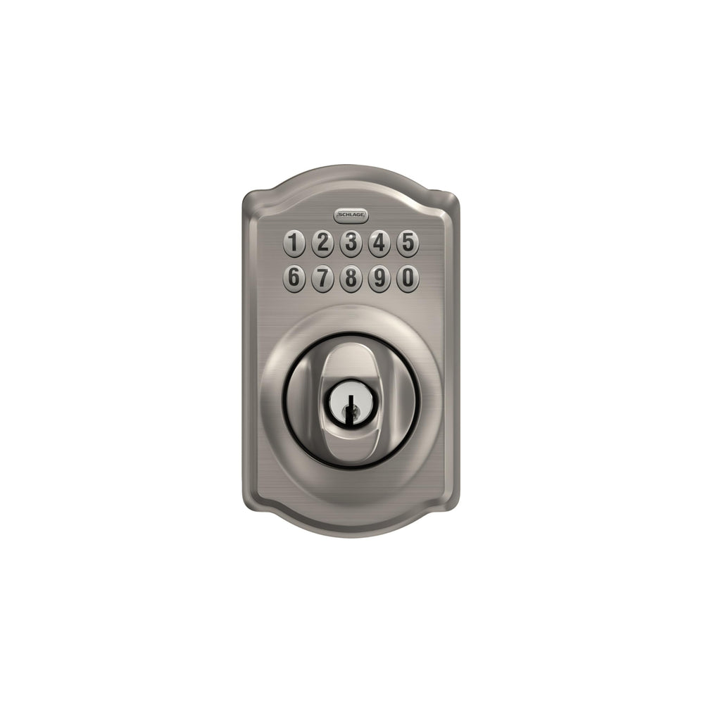 SCHLAGE lock dimensions next to tape measure illustrating size and fit reassurance
