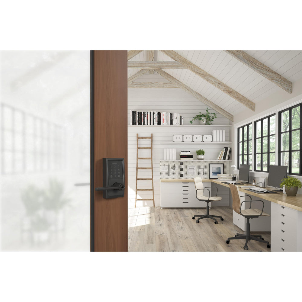 Schlage Encode being controlled by voice showing hands‑free convenience