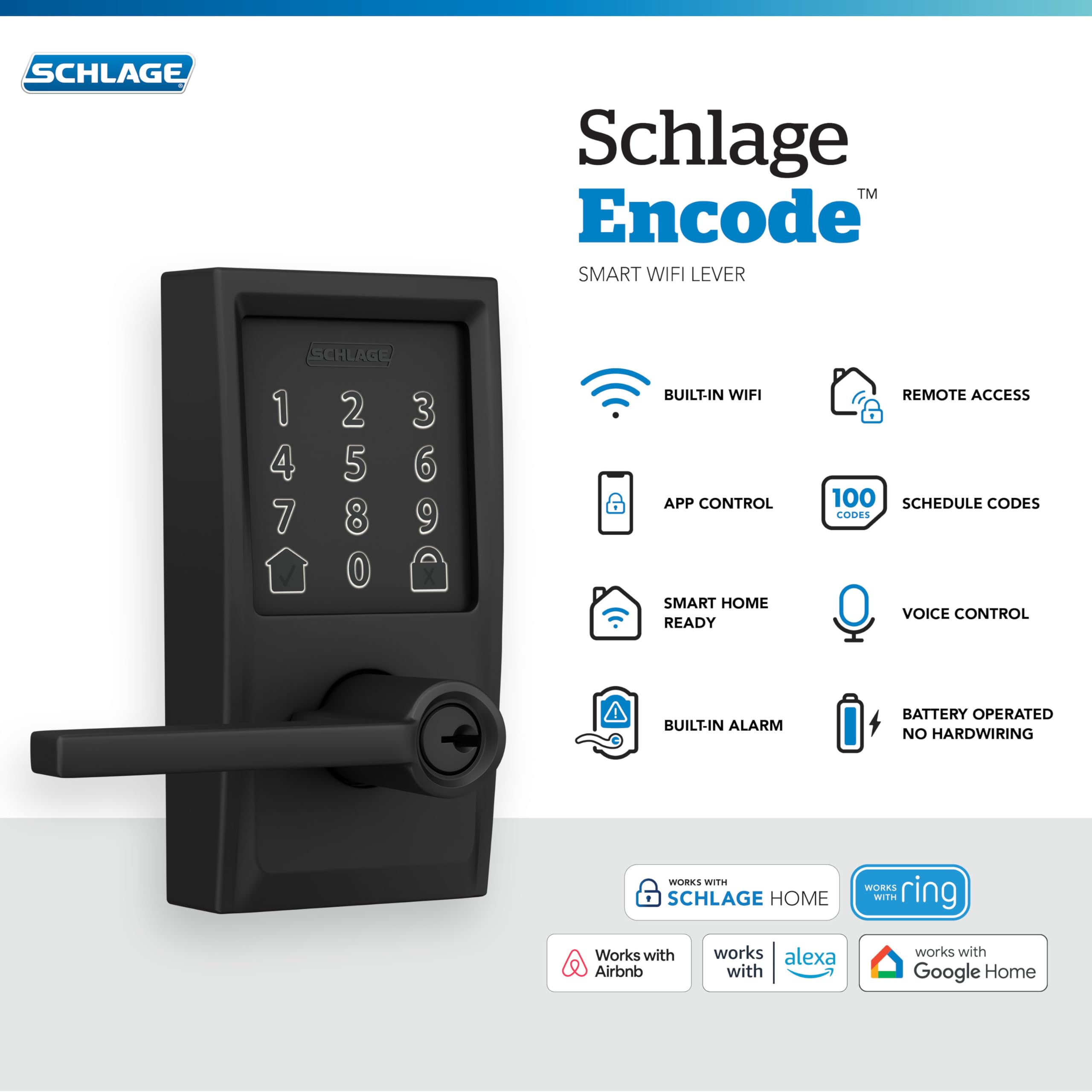 Schlage Encode closeup of touchscreen highlighting fingerprint resistance