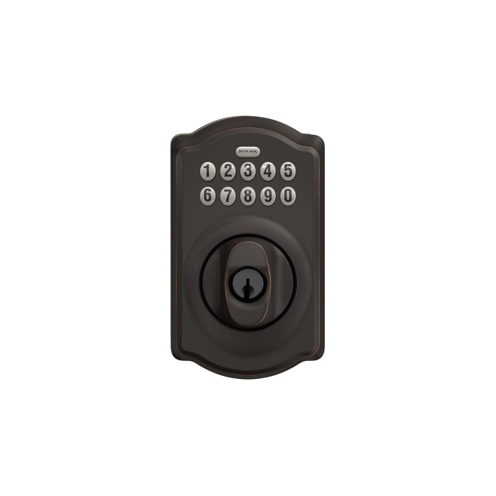 Schlage product packaging with 9V battery included ensuring immediate use