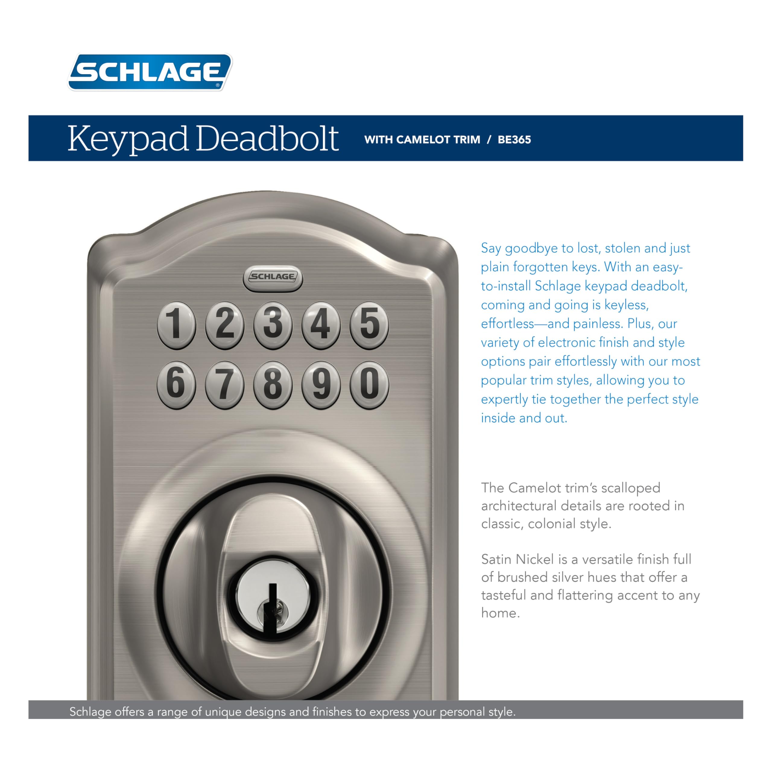 Schlage lock beside a ruler showing fit for common door thicknesses benefit