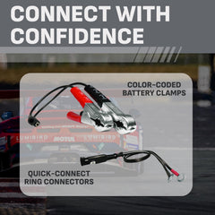Schumacher Electric charger with power cord and booster cables demonstrating practical reach