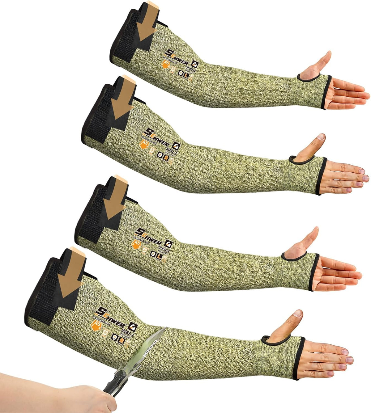 Schwer front packaging showing two sleeve pairs and protective benefits