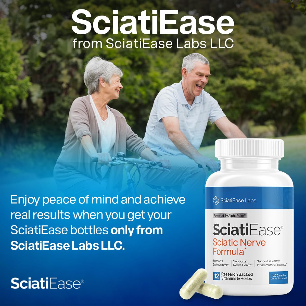 SciatiEase batch label and manufacturing mark indicating GMP-made quality control