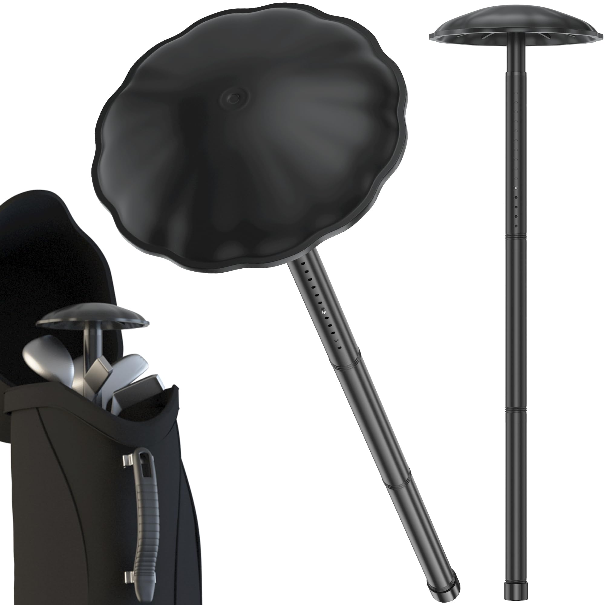 Scisum front view of support pole showing compact folded storage and portability benefit