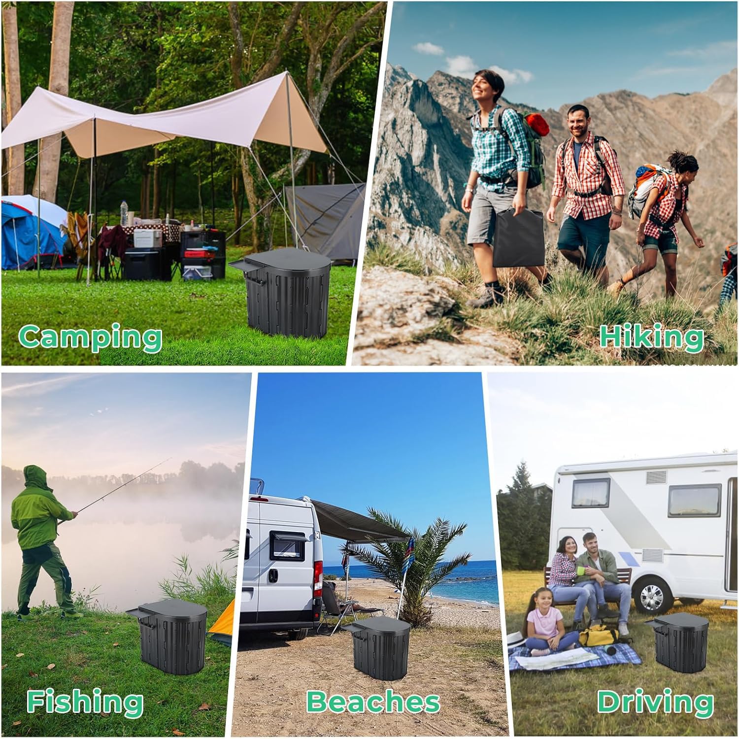 Sckee in use at campsite showing discreet, stable outdoor toilet solution