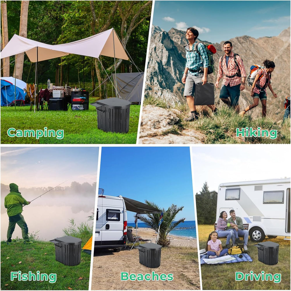 Sckee in use at campsite showing discreet, stable outdoor toilet solution
