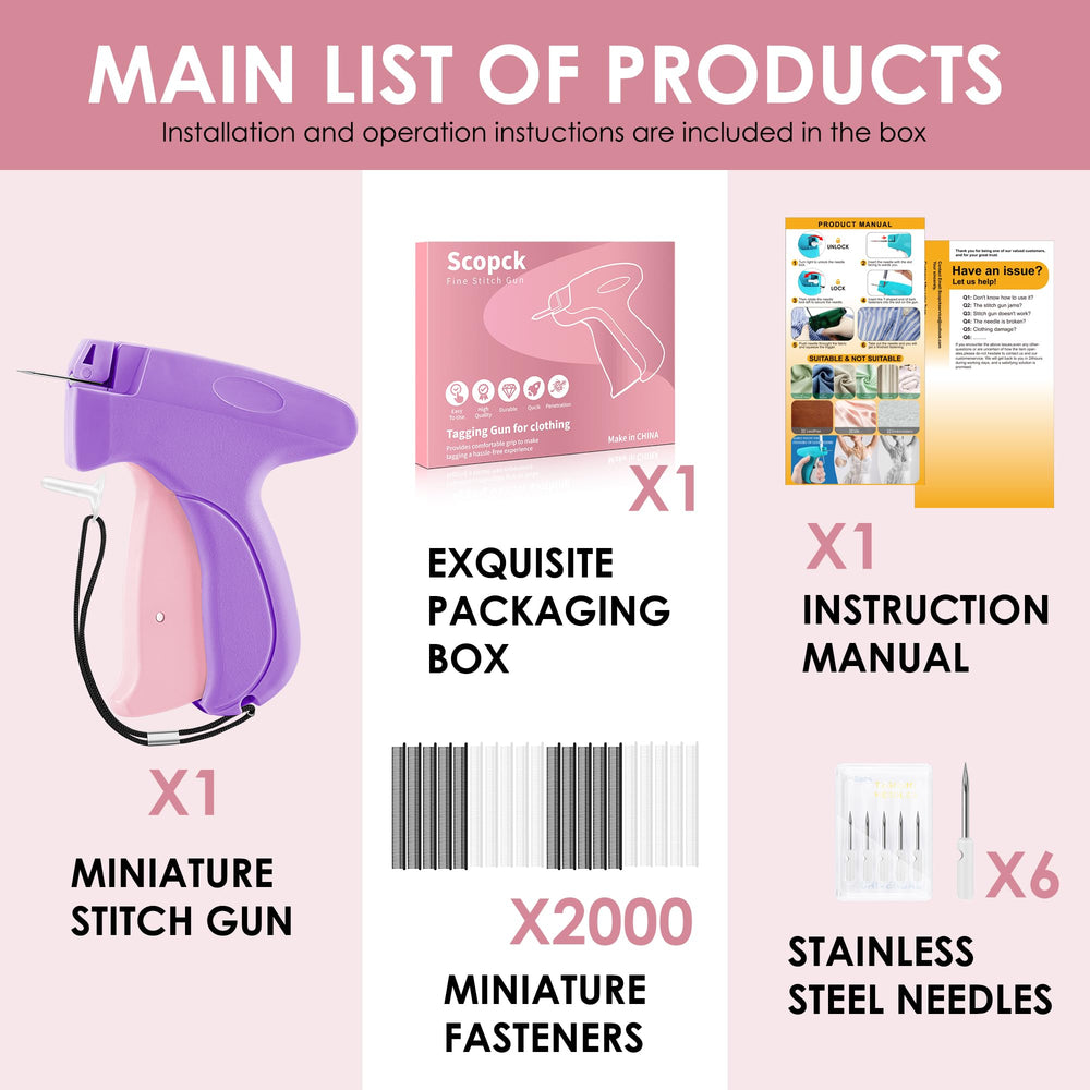 Scopck six spare needles and fasteners laid out for convenient replacement readiness