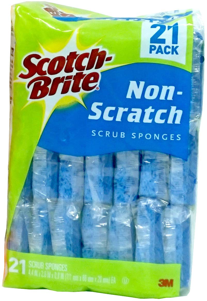 Scotch-Brite front packaging showing 21 individually wrapped sponges for hygienic storage