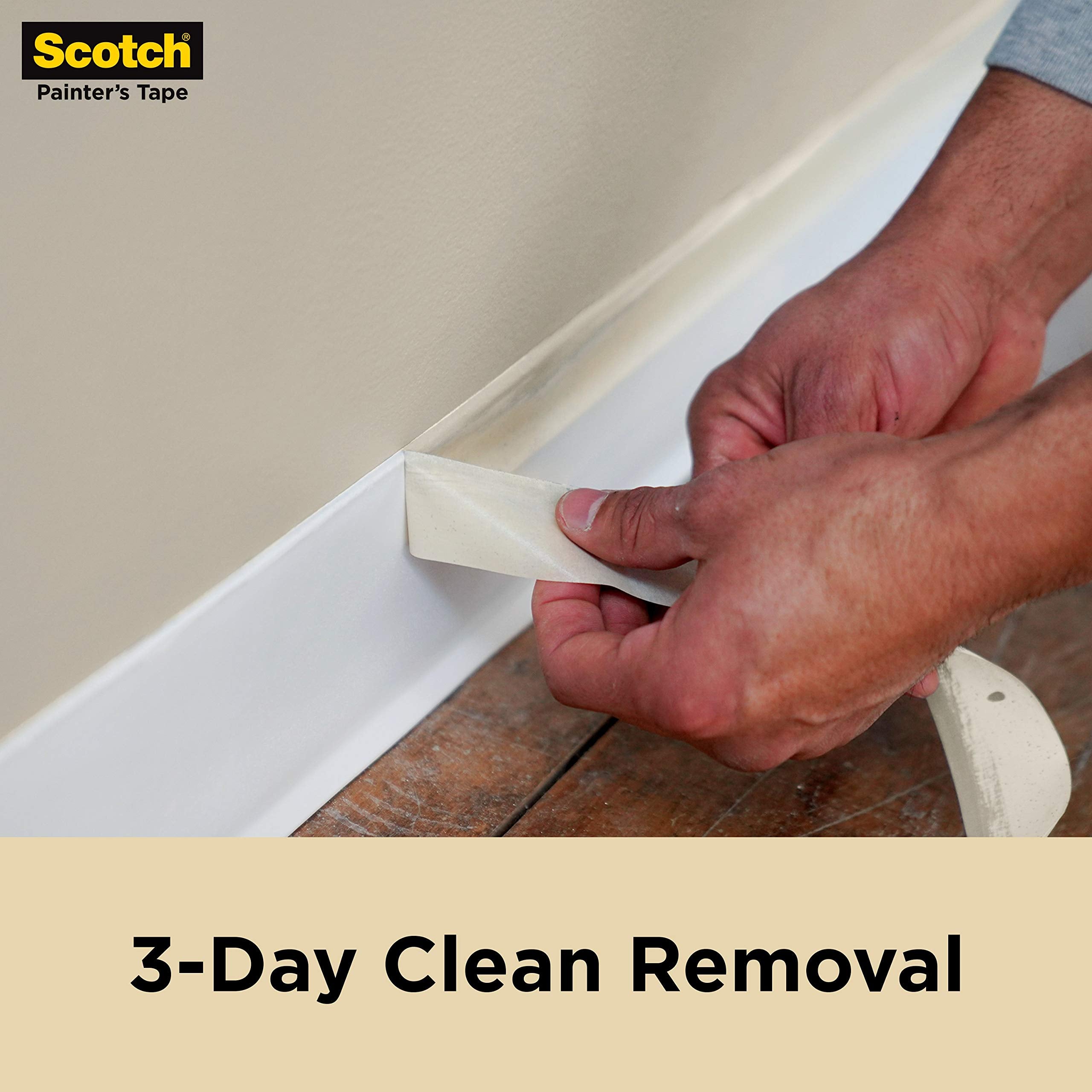 Removing Scotch contractor tape at 45-degree angle for residue-free finish