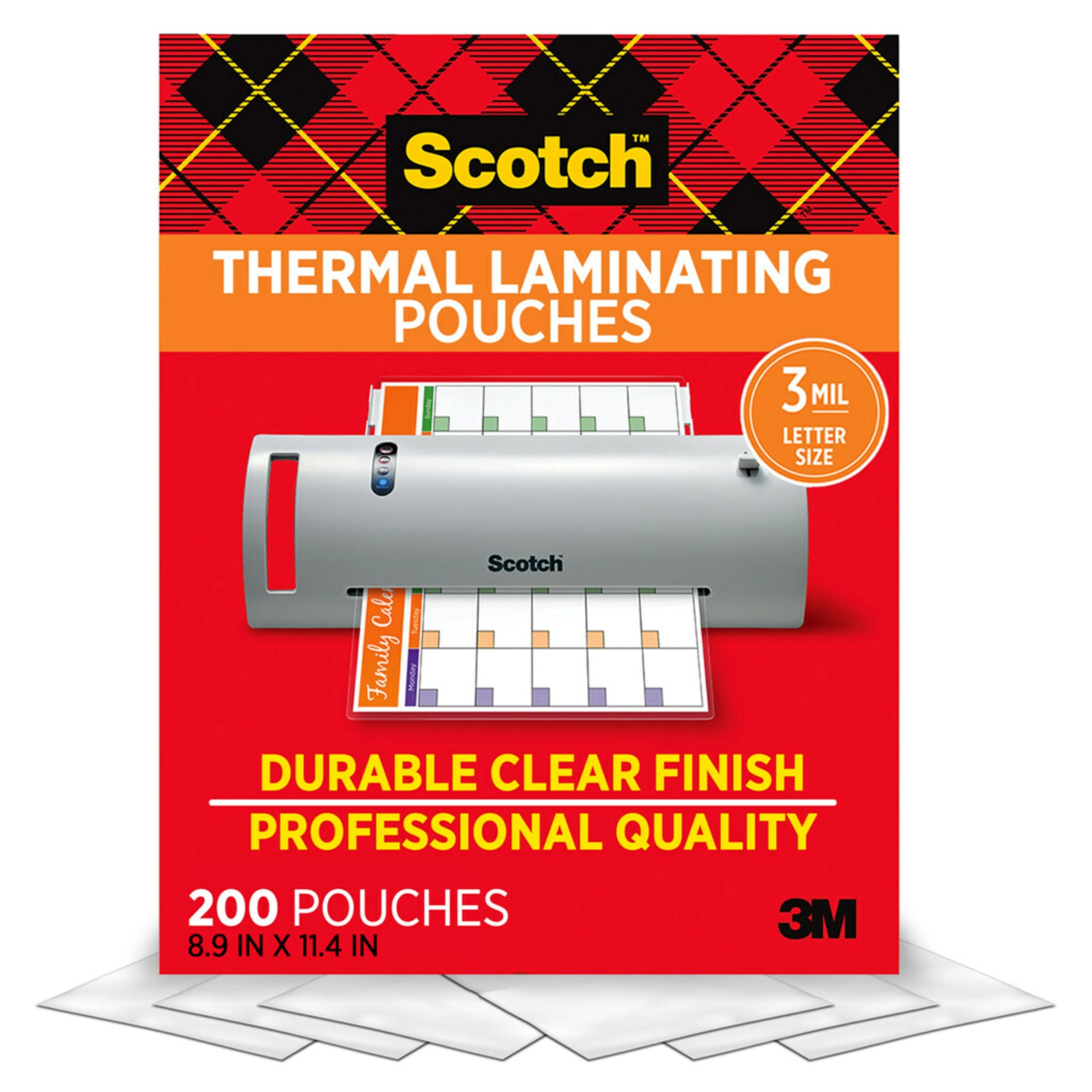 Scotch clear front packaging showing 200-count pouches and protection benefit