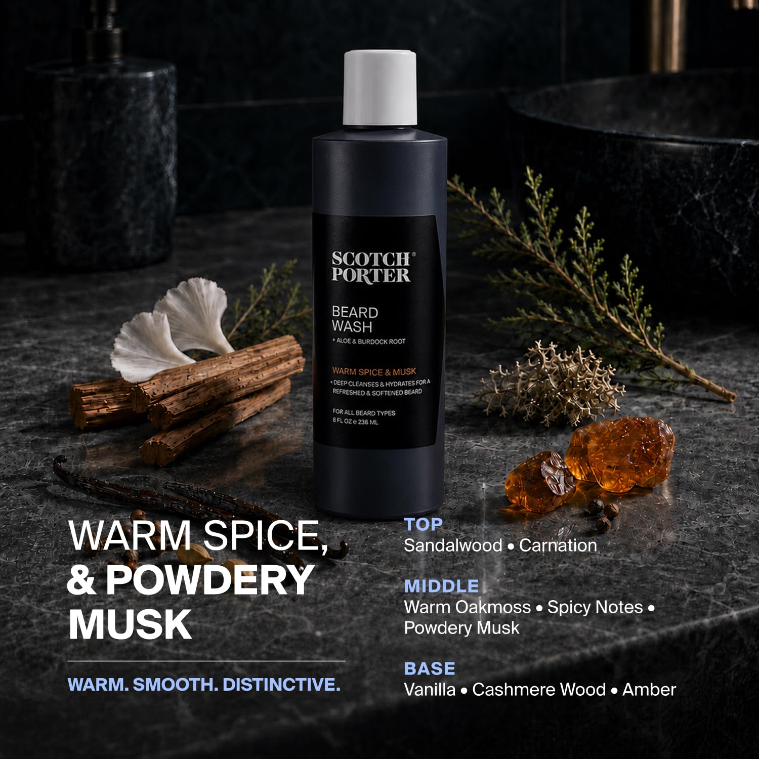 Natural burdock root and nettle leaf beside bottle, emphasizes botanical ingredients