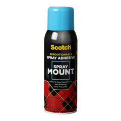 Scotch spray mount front can showing product and benefits
