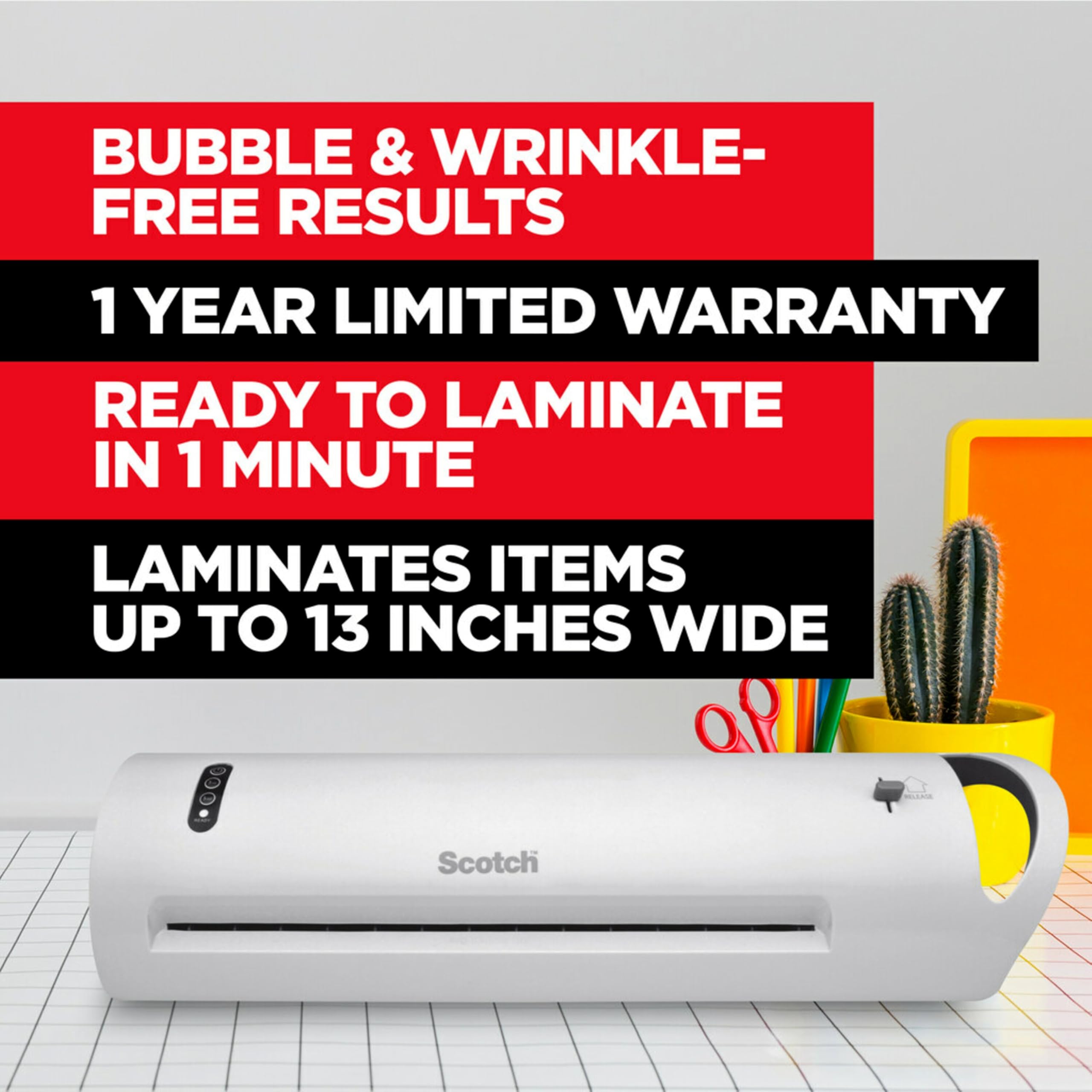 Scotch laminator dual heated rollers close-up demonstrating smooth bubble-free sealing
